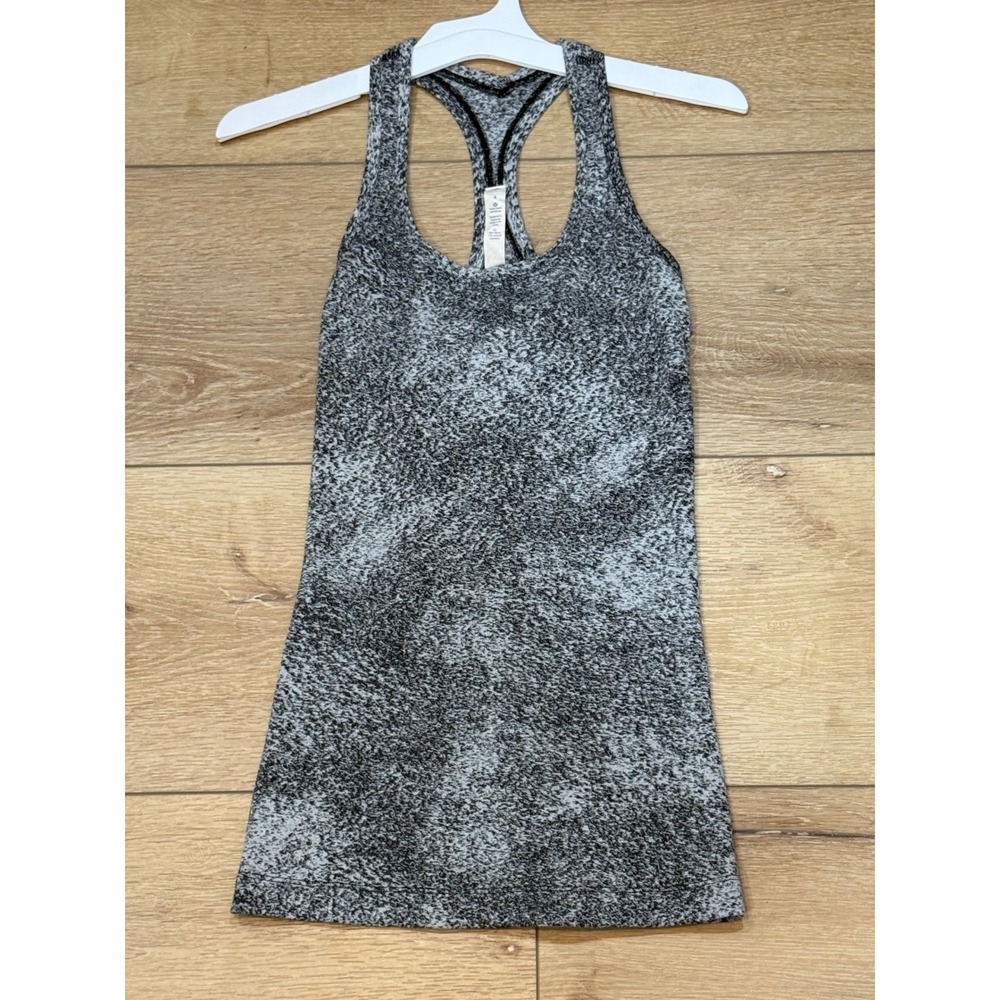 Lululemon Swiftly Tech Racerback Tank Top Size 4 Black White Space Dye Heathered